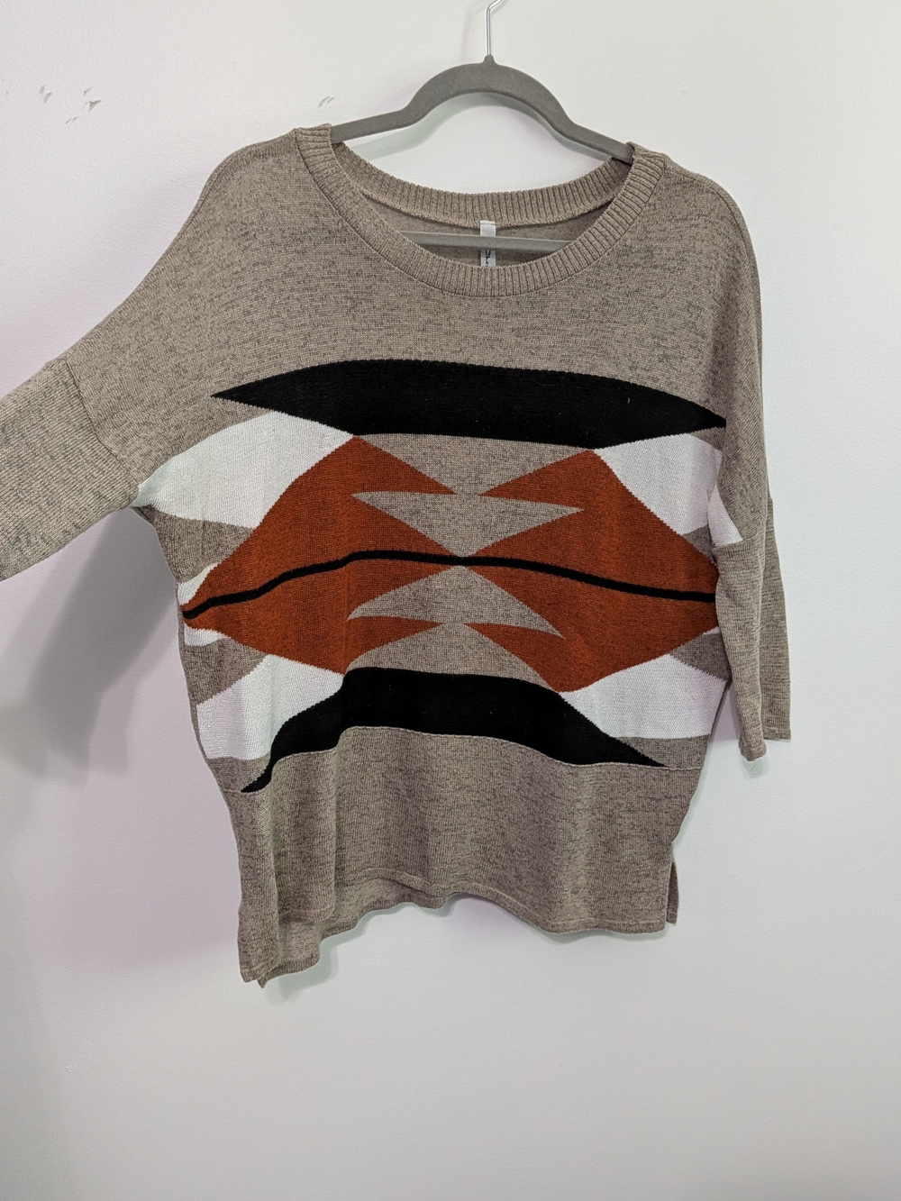 Geometric Aztec Print Shirt in Taupe, Rust & Black